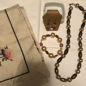 Handmade necklace, bracelet, earrings + scarf